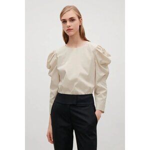 COS Cream Butter Yellow Structured Puff Sleeve Blouse Seersucker Size 2